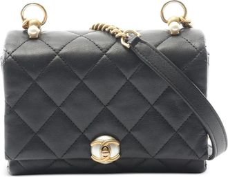 Chanel 2019 Mini Quilted Calfskin Pearl CC Accordion Flap crossbody bag - Zwart