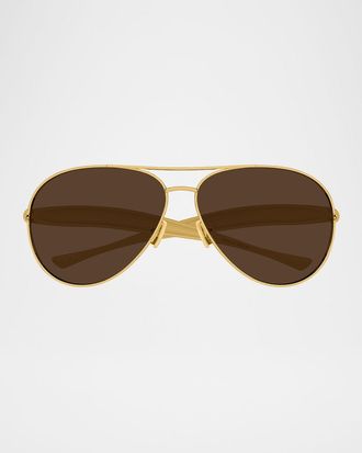Bottega Veneta Curved Metal Aviator Sunglasses
