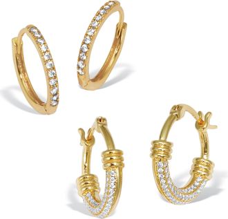 Palm Beach Jewelry Round Crystal Goldtone Hoop Earrings, 2-Pair Set