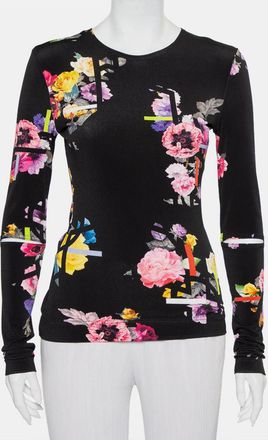 Preen Black Floral Printed Jersey Cutout Sleeve Detail Top