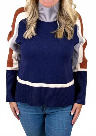 THML Clothing Colorblock Sweater Top In Navy/ Rust/ Cream Color Block