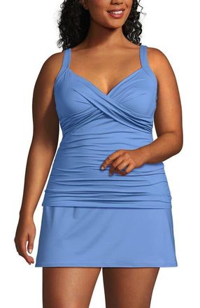 Lands End Wrap Underwire Tankini Top Swimsuit in Lake Blue at Nordstrom, Size 22W