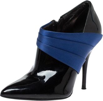 Casadei Black/blue Pleated Satin And Patent Leather Ankle Booties