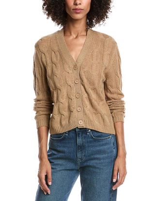 Fort&eacute; Cashmere Wool & Cashmere-Blend Cable V-Neck Cardigan