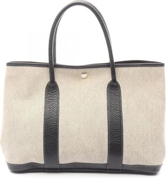 Herm&egrave;s Black Ecru Gray Canvas Toile H Leather Negonda Leather Tote Bag (Pre-Owned)