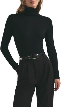 Favorite Daughter Amelia Rib Merino Wool Turtleneck Top in Black at Nordstrom, Size Xx-Large