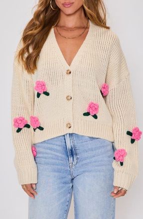 VICI Collection Garden Stroll 3D Floral Cardigan in Cream/Pink at Nordstrom, Size X-Small
