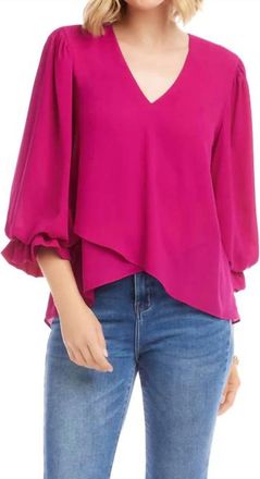 Karen Kane Liora Layered Sleeve Asymmetric Top In Magenta