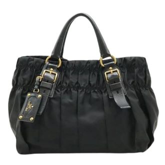 Prada Pre-owned Gaufre Nylon Leren Tote Tas - Dames - Vintage Handtas - Zwart - ONE Size - Nylon - Vintage