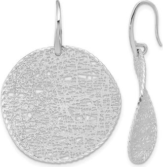 Diamond2Deal 14K White Gold Brushed and Textured Wavy Circle Drop Dangle Earrings
