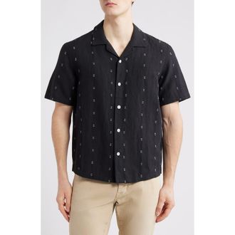 Rag & Bone Avery Embroidered Cotton & Linen Linen Camp Shirt in Black at Nordstrom Rack, Size Small