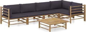 vidaXL Set De Muebles De Jard&iacute;n 6 Piezas Bamb&uacute; Con Cojines Gris Oscuro Vidaxl