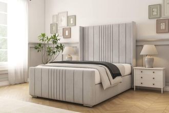 Comfort Beds Grace Naples Bed Frame - 50 Upholstered Wingback Headboard in Silver | Size: Single