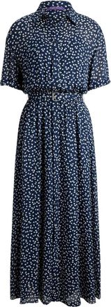 Ralph Lauren Collection Midi-jurk met geometrische print en ceintuur - Blauw