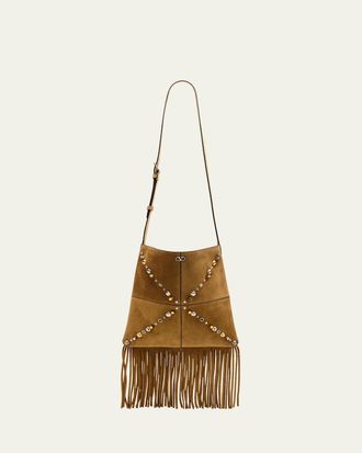 Valentino Garavani Nellcote Fringe Stud Suede Crossbody Bag