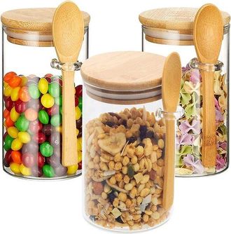 No Brand Adecuado Para Tarros De Cristal, Tapas, Cucharas De Bamb&uacute;, Recipientes Herm&eacute;ticos, Az&uacute;car, Caf&eacute;, T&eacute;, Especias, Granos De Caf&eacute;, 600 Ml