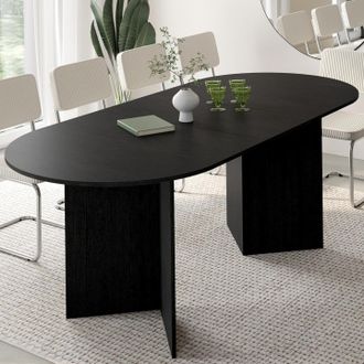 IDMarket Marthe Mesa De Comedor Oval Extensible 6-10 Personas Madera Negra 160-200 Cm