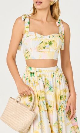 ASTR the Label Kaleigh Tropical Print Crop Top in Lemon Paradise at Nordstrom, Size X-Small