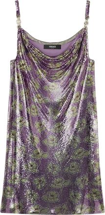 Versace Abito corto metallizzato con stampa Poppies - Viola