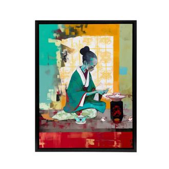 Artery8 Japanese Tea Ceremony Scene Framed Canvas Wall Art Print | Size: W24 x H32