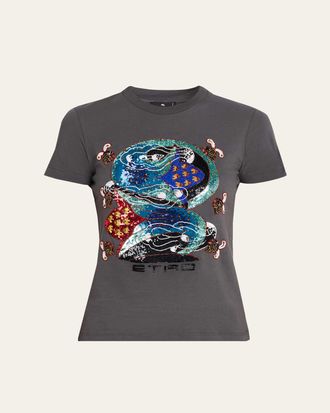 Etro Short-Sleeve Embroidered Graphic T-Shirt