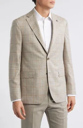 Jack Victor Midland Contemporary Fit Windowpane Check Wool & Silk Blend Sport Coat in Taupe at Nordstrom Rack, Size 38 Regular
