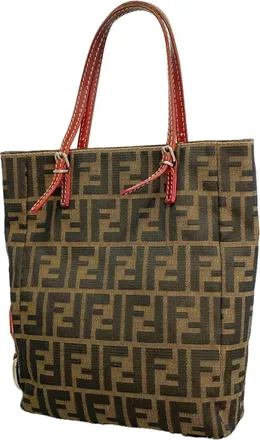 Fendi Brown Red Color Nylon Canvas Tote Bag (Pre-Owned)