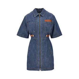 Fendi Chambray mini dress with leather details Woman 40