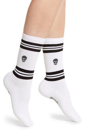 Alexander McQueen Alexander McQueen Skull Stripe Socks in White/Black at Nordstrom, Size Small