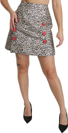 Dolce & Gabbana Silver Pattern A-line High Waist Womens Skirt