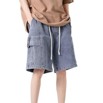 Generic Mens Jeans Short Stretch Summer Denim Shorts Baggy Jeans Shorts Short Jeans Jorts Shorts Bermuda Shorts with Drawstring Pockets Breathable Work Shorts