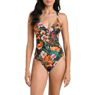 La Blanca Tropical Hideaway Underwire One-Piece Swimsuit in Orange Multi at Nordstrom, Size 16