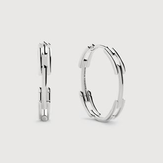 Monica Vinader Sterling Silver MV Signature Link Medium Hoop Earrings