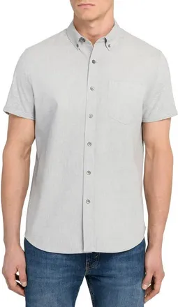 W.R.K Reworked Slim Fit Solid Short Sleeve Cotton Button-Down Shirt in Grey at Nordstrom, Size Xx-Large