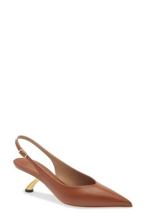 Ferragamo Cleya Slingback Kitten Heel Pointed Toe Pump in Brown at Nordstrom, Size 10.5