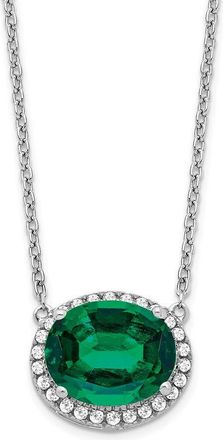 Diamond2Deal 14k White Gold Oval Created Emerald and Diamond Halo Pendant Necklace