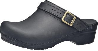 Sanita | Morse Mule Clog | Original Handmade Flexible Leather Clog for Women | Anatomical Shaped Footbed with Soft Foam | Heel Strap | Black | 6.5 UK