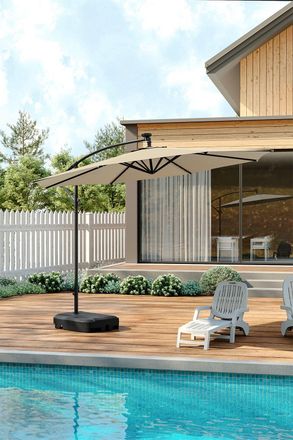 Living and Home Outdoor 32 LED Lighted Patio Umbrella with Crank Lift System with Base in Beige