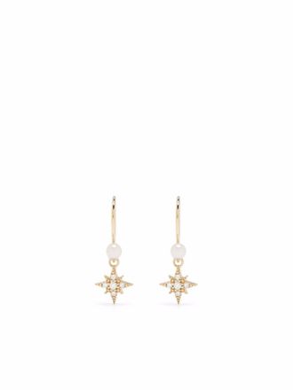 Mizuki 14kt yellow gold pearl diamond small star earrings