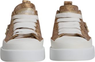 Dolce & Gabbana Gold White Logo Low Top Sneakers Womens Shoes (Pre-Owned)