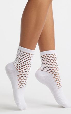 Stems Mesh Grippy Crew Socks in White at Nordstrom