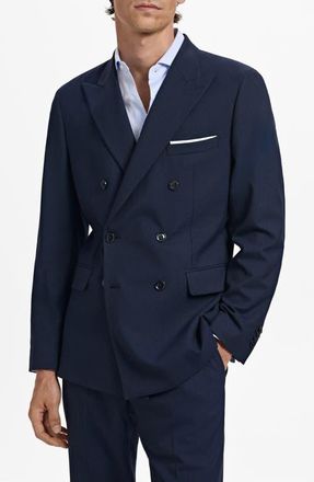 Mango Slim Fit Double Breasted Blazer in Navy at Nordstrom, Size 40