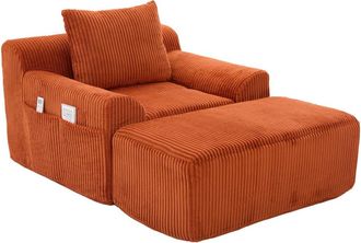 Urban Meuble Sill&oacute;n de pana con otomana naranja