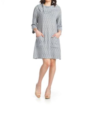 Papillon A-Line Sweater Dress With Pockets In White/blue Heathered