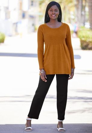 Jessica London Ribbed Baby Doll Tunic Sweater in Clove at Nordstrom, Size Large