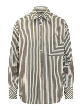 Victoria Beckham Green Striped Shirt With Patch Pocket
