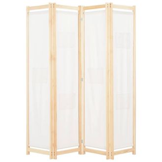 Berkfield Home 4-Panel Room Divider Cream 160x170x4 cm Fabric in Beige | Size: 160 x 170 x 4 cm