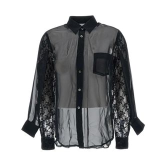 Comme Des Gar&ccedil;ons Overhemden, Dames, Zwart, L, Sheer Long-sleeve Shirt