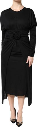 Dolce & Gabbana Black Wool Long Sleeves Sheath Midi Womens Dress