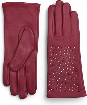 Infinity Leather Dames rode Italiaanse leren zachte wollen voering winterhandschoenen met studs